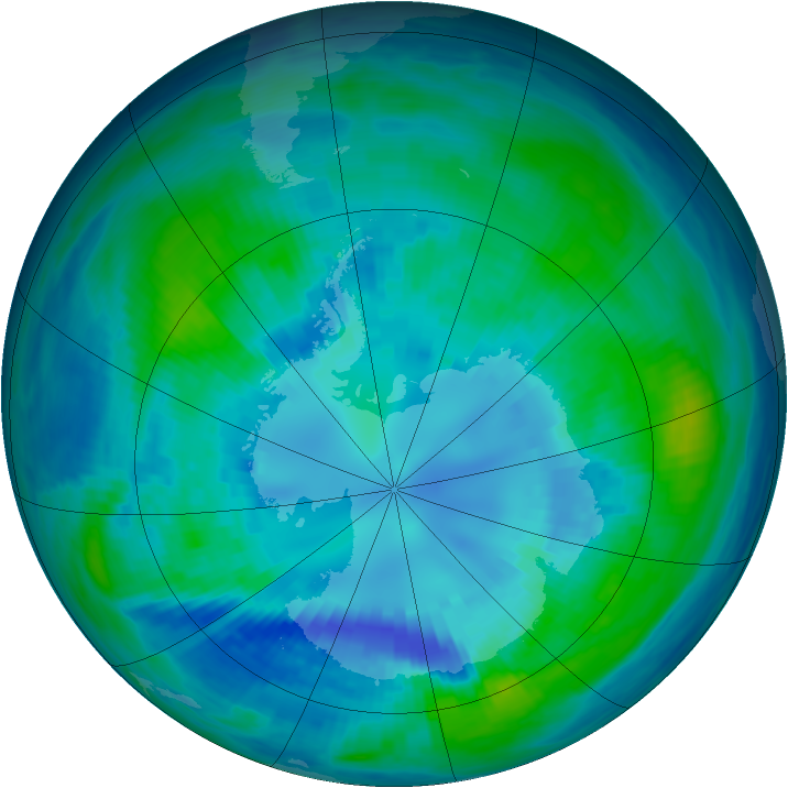 Antarctic ozone map for 12 April 1991